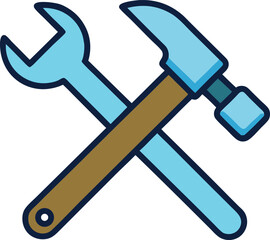 Vector illustration of crossed hammer and wrench tools in a clean, simple design. Ideal for concepts like maintenance, repair, and construction. Perfect for business, infographic, or icon use.