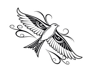 Fototapeta premium Ornate Black and White Bird in Flight Design