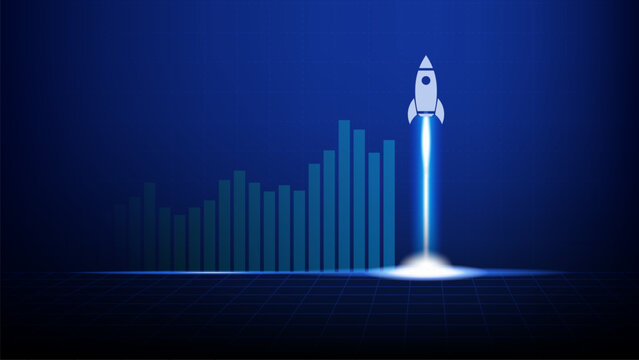 Rocket launching with rising data bar graph