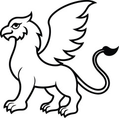 Fototapeta premium Line Drawing of a Legendary Griffin in Bold Black and White for Coloring