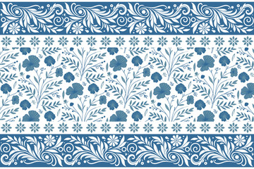 sketch floral abstract design pattern.bedsheet cover floral elements leaves.minimalism one line floral outline.blue floral hand drawn seamless.white background fashion kitchen wear

