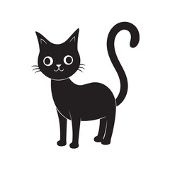 Cute Cartoon Black Cat Standing With Curly Tail and Smile