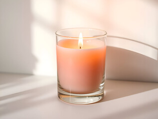 Clear glass candle jar mockup, burning container candle, With blank and customizable label, product mockup.