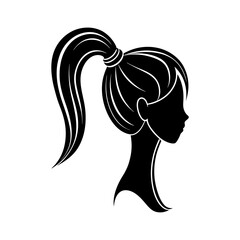 Woman silhouette with high ponytail isolated on transparent background