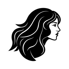 Woman s profile silhouette with long hair isolated on transparent background