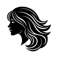 Woman s profile silhouette with flowing hair isolated on transparent background