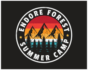 Endore Forest Summer Camp: A Retro Vintage Mountain and Forest Scene