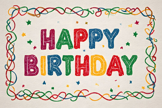 Colorful Happy Birthday Card with Ribbons and Confetti