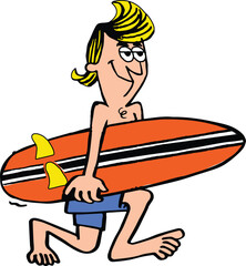 Cartoon Surfer Carrying a Surfboard