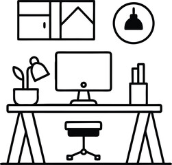 Fototapeta premium Work place of designer illustrator line art