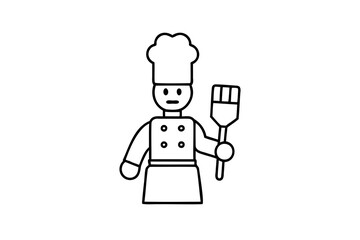 Lineart chef cartoon character holding pastry brush