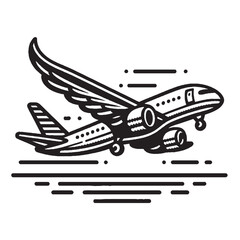 Airplane Silhouette Vector – Outline Style Aircraft Illustration Isolated on White Background

