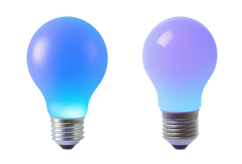 Bright Blue Light Bulb Glowing isolated on white or transparent background PNG