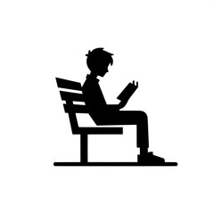 Black and White SVG of a Boy Sitting on a Bench with a Book