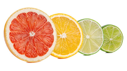 dried and fresh citrus fruit wheel slices png set on white background PNG. AI GENERATED