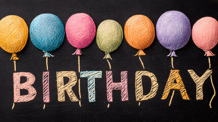 Colorful Chalk Birthday Balloons on Blackboard