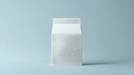 Minimalist white milk carton isolated against a soft blue background, studio shot