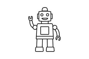 Friendly robot lineart waving hello cartoon illustration