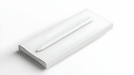 Monochrome elegance: A white pen rests upon a pristine white box on a white background
