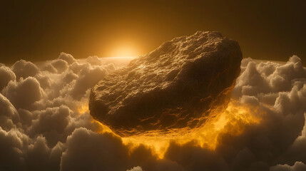 Asteroid Approaching Earth at Sunrise Dramatic Cosmic Event Golden Glow Cloudscape