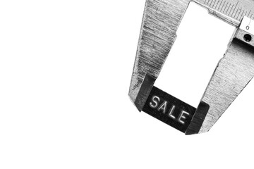 Black and white image word sale on white background.