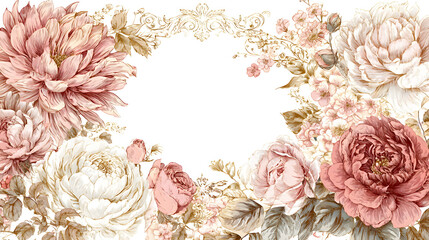Blush Pink and White Roses Floral Frame on White Background