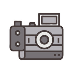 Vintage Camera with Built in Flash and External Accessory Port Detailed Illustration