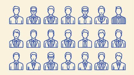 Collection Of Business People Icons In Blue Outlines Representing Diversity And Profession Concept