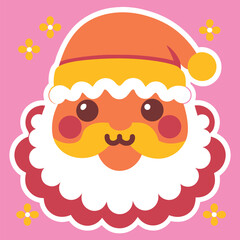 Cute cartoon santa claus face with flower decoration on pink background