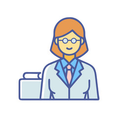 Professional Woman Teacher or Professor with Books on Desk in Office Illustration