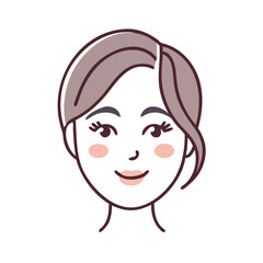 A Happy Woman with Brown Hair and Rosy Cheeks Smiling Illustration