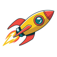 Cartoon vector illustration of a fish-shaped rocket flying in space