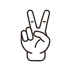 A simple line drawing of a hand showing the peace sign or victory gesture two fingers up