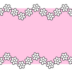 Simple flowers seamless border horizontal frame template. Vector graphic line illustration. Black and white Minimal abstract floral tropical repeat print. For logo, web, package, sticker.