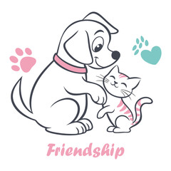 Cute Dog and Cat Friendship Logo – Pet Care and Love Symbol.


