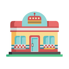 Retro Diner Building Illustration Bright Colors Fun Design