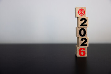 Number 2026 on wooden cubes. New Year. Close-up.