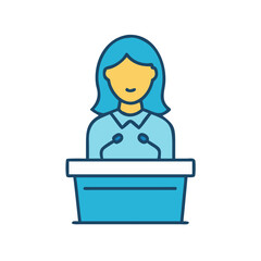 Woman giving a presentation at a podium with microphones a public speaker delivering a speech