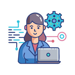 Woman Software Engineer Working on Laptop with Technology Icons