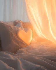A contemporary bedroom with a custom headboard, ambient lighting, and soft, neutral tones