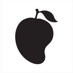 Mango Fruit Silhouette Icon Vector,Black Mango Clipart Isolated on White,Minimal Mango Shape Design Vector,Simple Mango Logo Design Template,Flat Mango Vector with Leaf and Stem,Tropical Mango Fruit