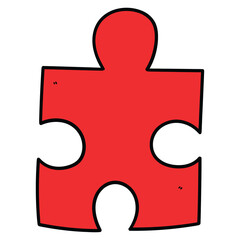 Obraz premium Hand drawn cartoon red puzzle piece on white background.