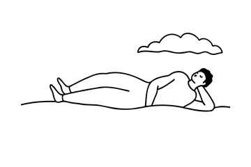 Man relaxing outdoors lineart simple illustration