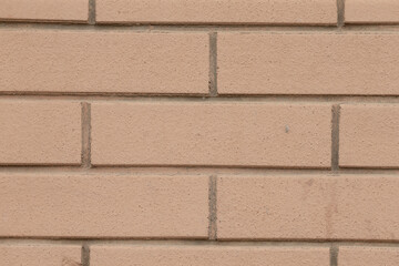 This is an image showcasing a pink brick wall, clearly highlighting the unique texture and carefully arranged brick patterns, which maintain a consistent design throughout the surface area