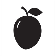 Mango Fruit Silhouette Icon Vector,Black Mango Clipart Isolated on White,Minimal Mango Shape Design Vector,Simple Mango Logo Design Template,Flat Mango Vector with Leaf and Stem,Tropical Mango Fruit