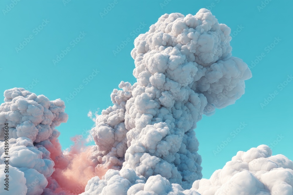Poster a dynamic image showcases voluminous clouds billowing against a serene turquoise sky, with a touch o