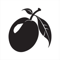 Mango Fruit Silhouette Icon Vector,Black Mango Clipart Isolated on White,Minimal Mango Shape Design Vector,Simple Mango Logo Design Template,Flat Mango Vector with Leaf and Stem,Tropical Mango Fruit