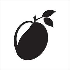 Mango Fruit Silhouette Icon Vector,Black Mango Clipart Isolated on White,Minimal Mango Shape Design Vector,Simple Mango Logo Design Template,Flat Mango Vector with Leaf and Stem,Tropical Mango Fruit