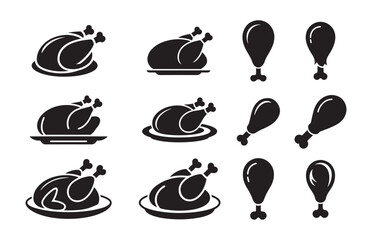 Turkey cooked chicken with a plate illustration. Roast chicken vector eps 10