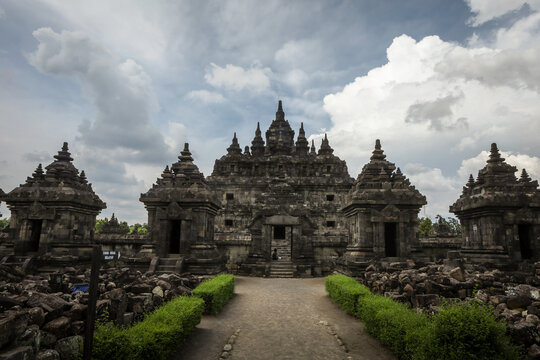 Borobudur, Jawa, Indonesia - April 22, 2025: Ruins of ancient Candi Plaosan Lor buddhist temple. 